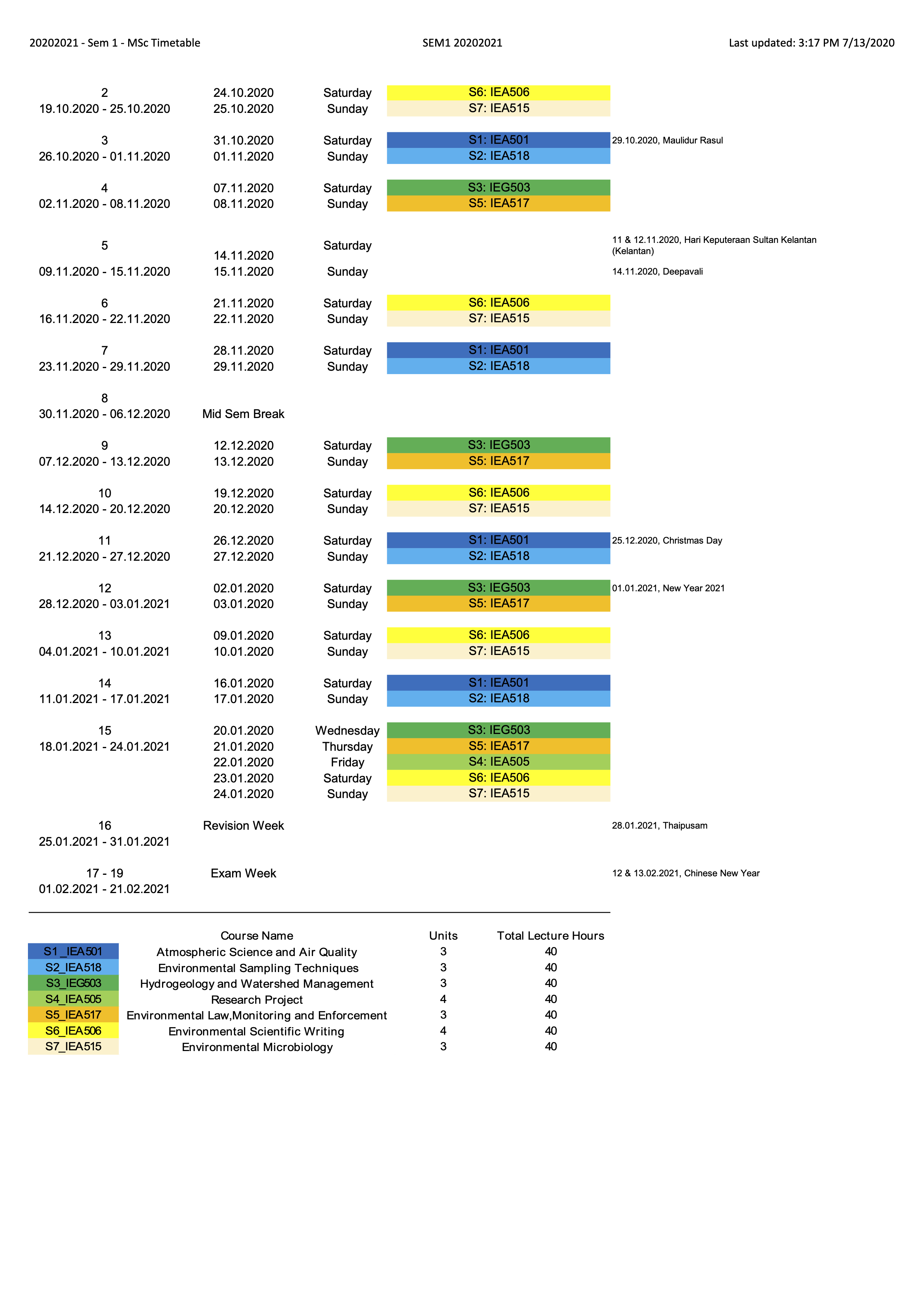 20202021 Sem 1 MSc Timetable