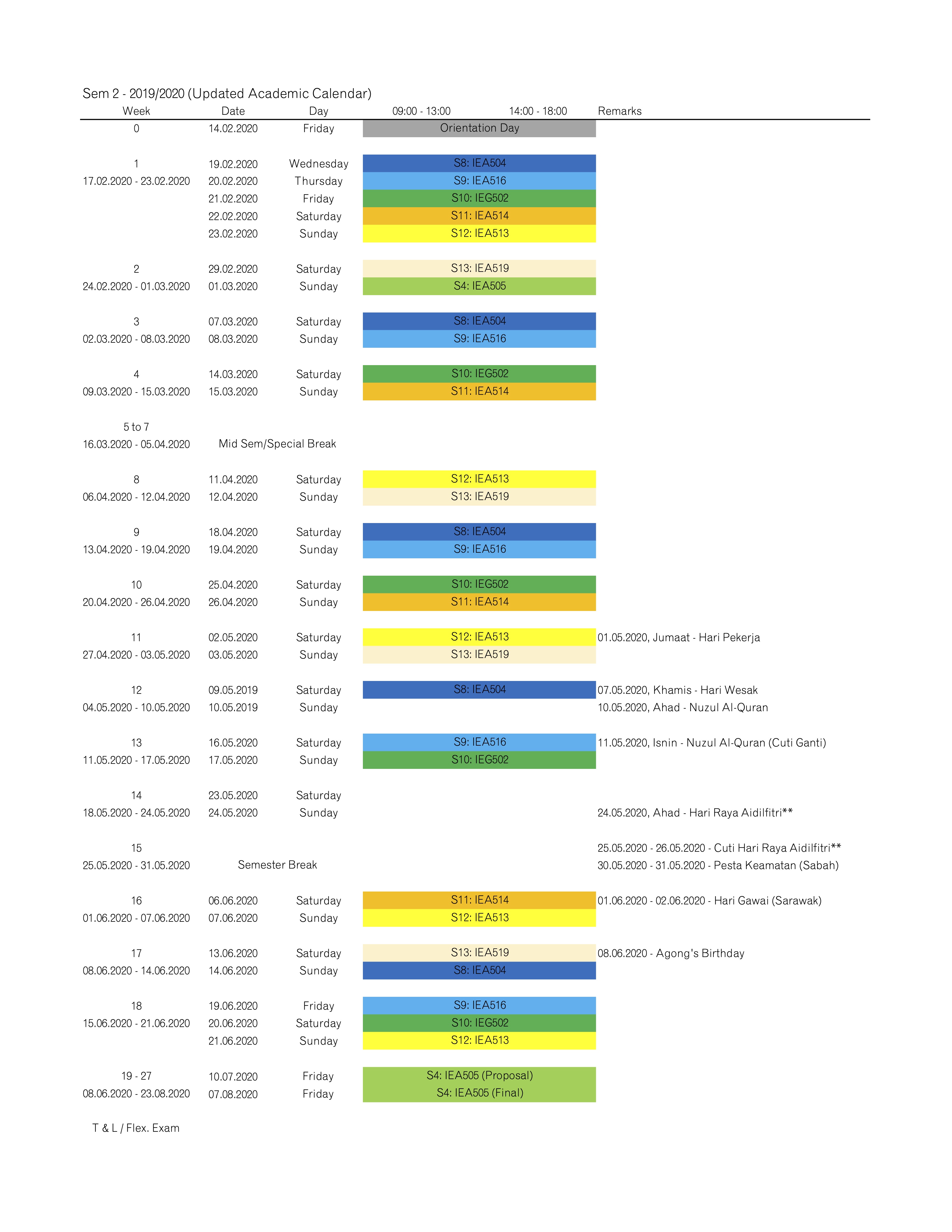 20200411 MSc Timetable Sem 2 20192020 Covid 19